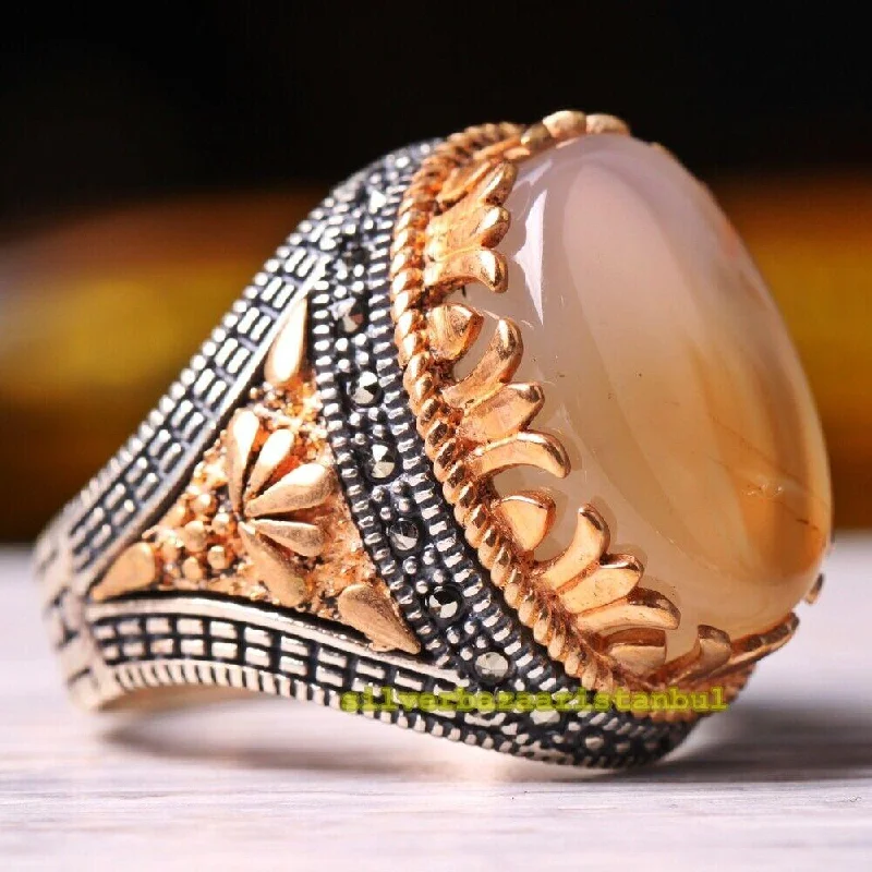 925 Sterling Silver Different Yemeni Agate Stone Elite Mens Ring