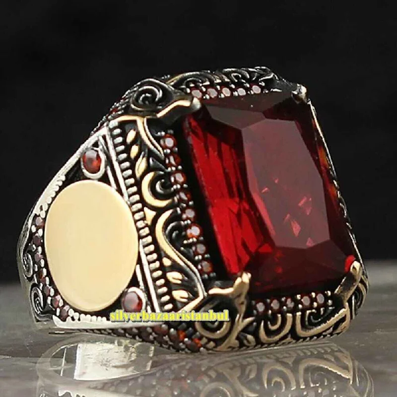 Angular Ruby Handmade 925 Sterling Silver Original Mens Ring