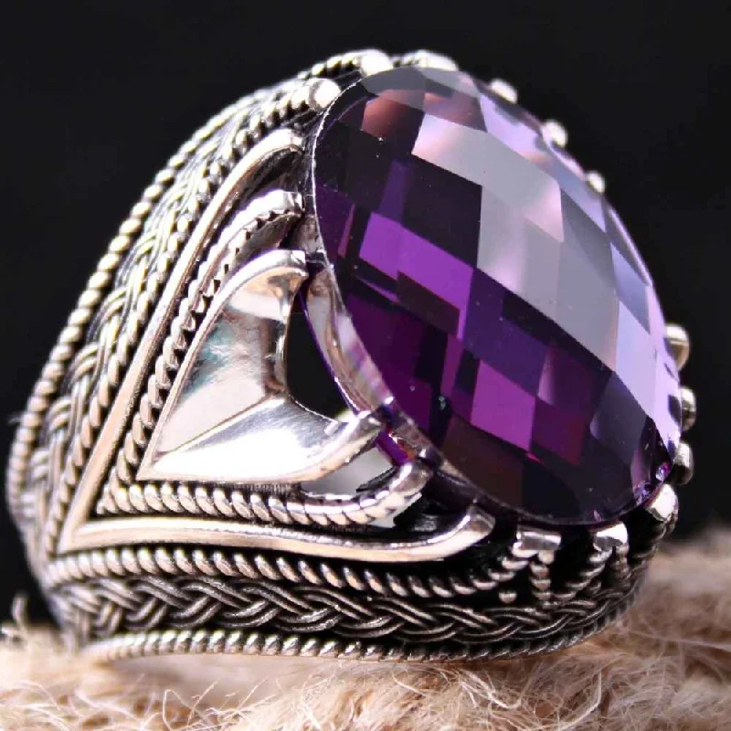 Best Design Amethyst Stone 925 Sterling Silver Mens Ring