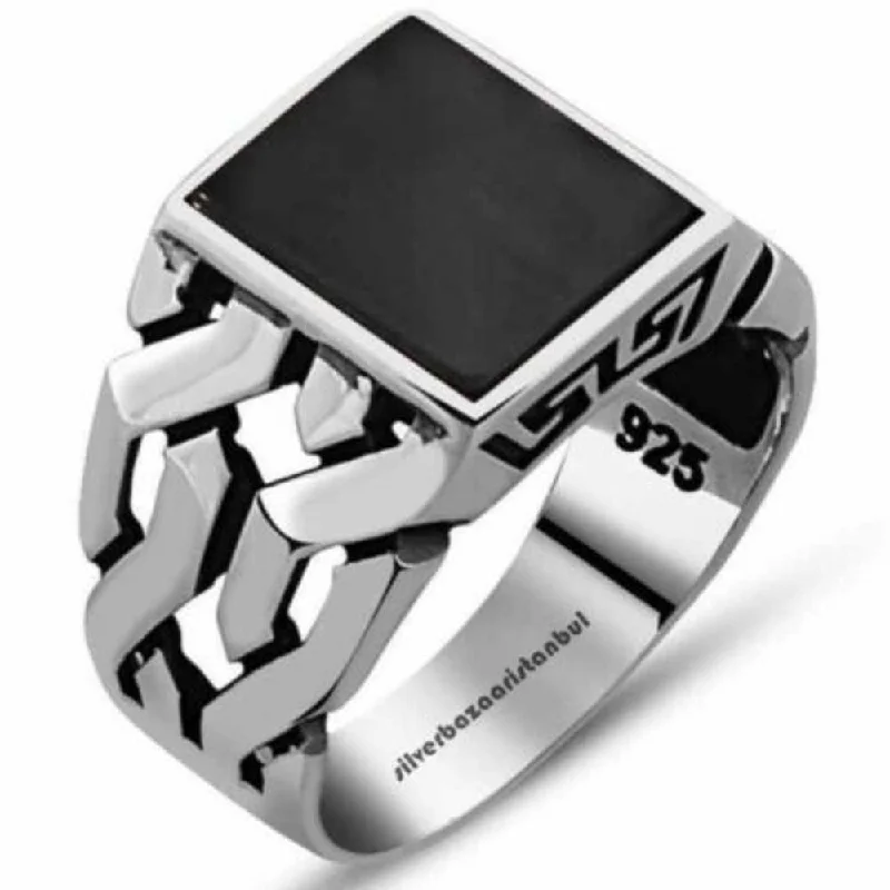 Best Selling 925 Sterling Silver Mens Ring with Onyx Stone