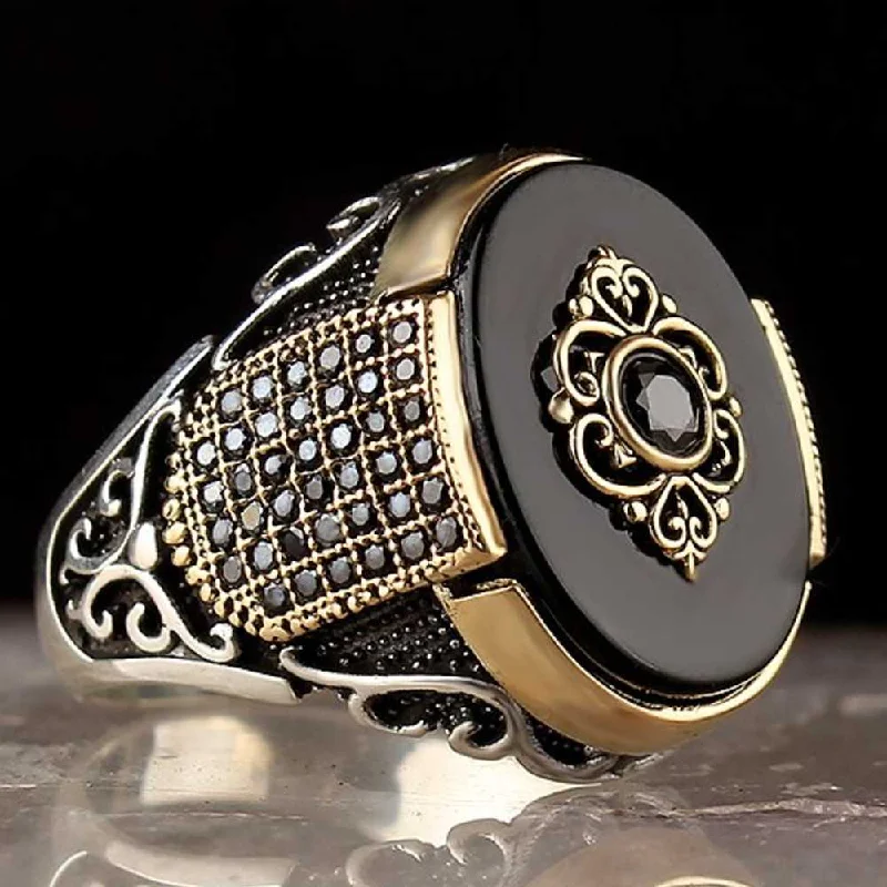 Black Onyx Multi Stones 925 Sterling Silver Popular Mens Ring