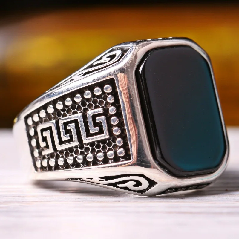 Classic 925 Sterling Silver Black Onyx Stone Mens Ring