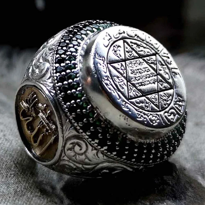 Customizable Seal of Solomon 925 Sterling Silver Mens Ring