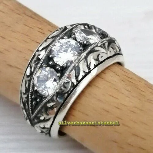 Elegant Multi Bright Zircon Stone 925 Sterling Silver Mens Ring