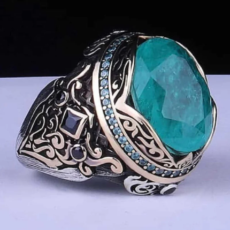 Elegant Natural Paraiba Tourmaline Stone 925 Sterling Silver Mens Ring