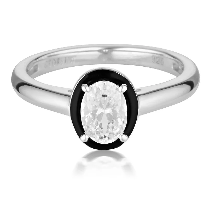 Georgini Reflections Sterling Silver Black enamel Oval Ring