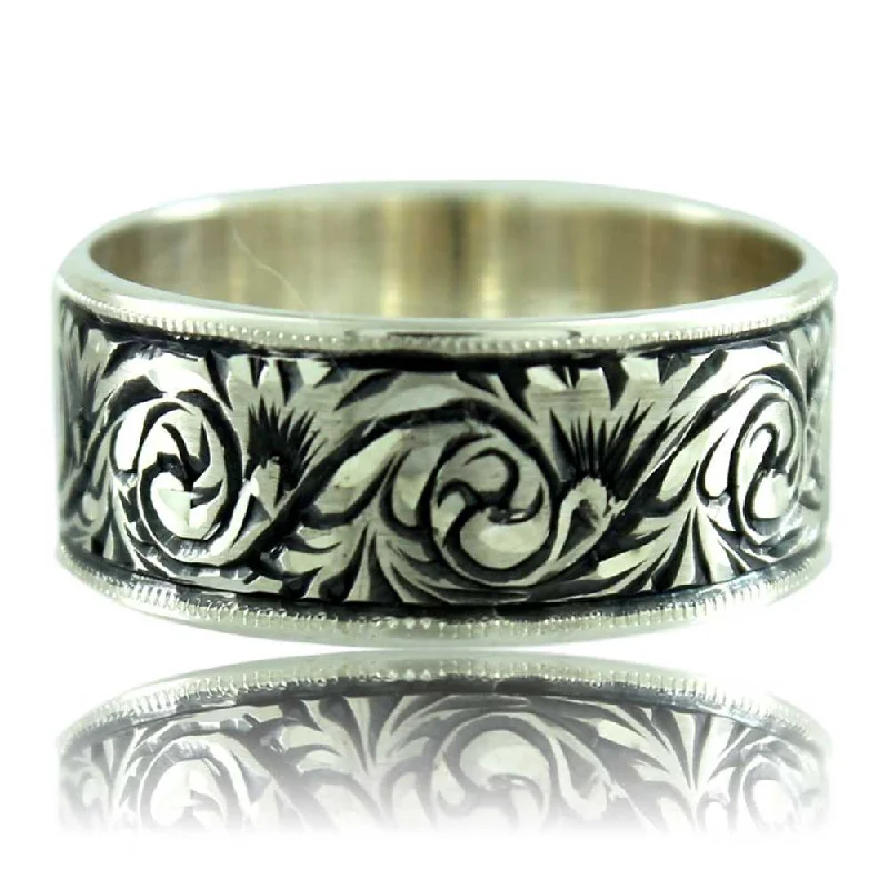 Hand Engraved Elegant 925 Sterling Silver Mens Ring