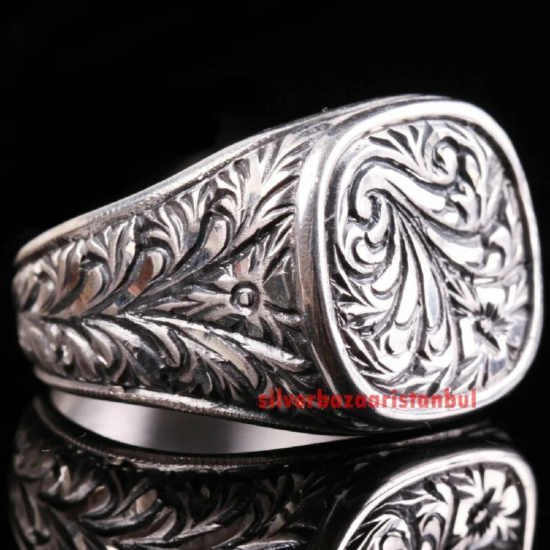 Hand Engraved Most Selling 925 Sterling Silver No Stone Mens Ring