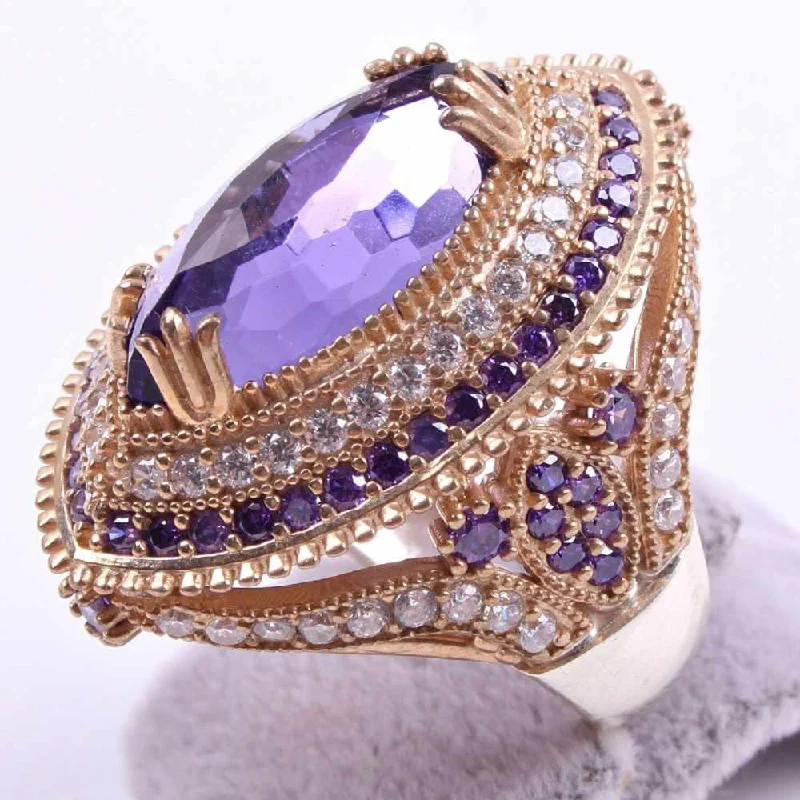 Handmade 925 Sterling Silver Big Amethyst Stone Ladies Ring