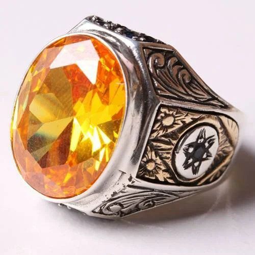 Handmade 925 Sterling Silver with Citrine Stone Mens Ring