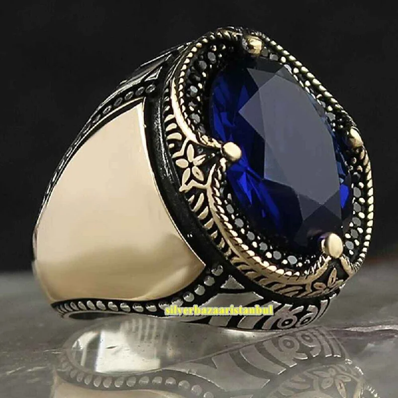 High Quality Sapphire Handmade 925 Sterling Silver Mens Ring