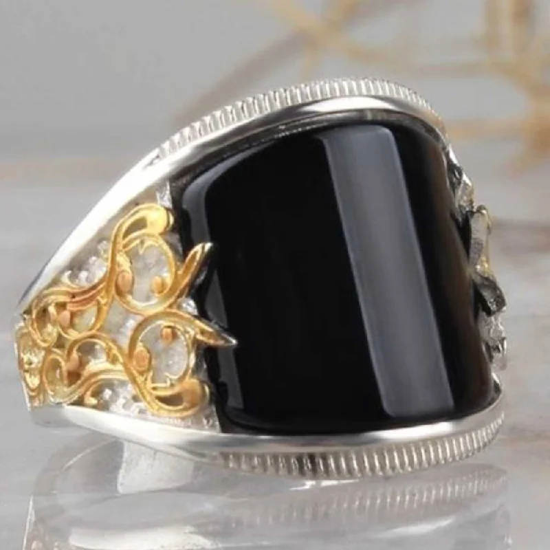 Luxury 925 Sterling Silver Black Onyx Stone Ring for Men