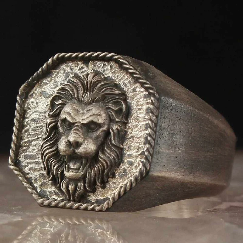 Luxury Lion Head Elegant 925 Sterling Silver No Stone Mens Ring