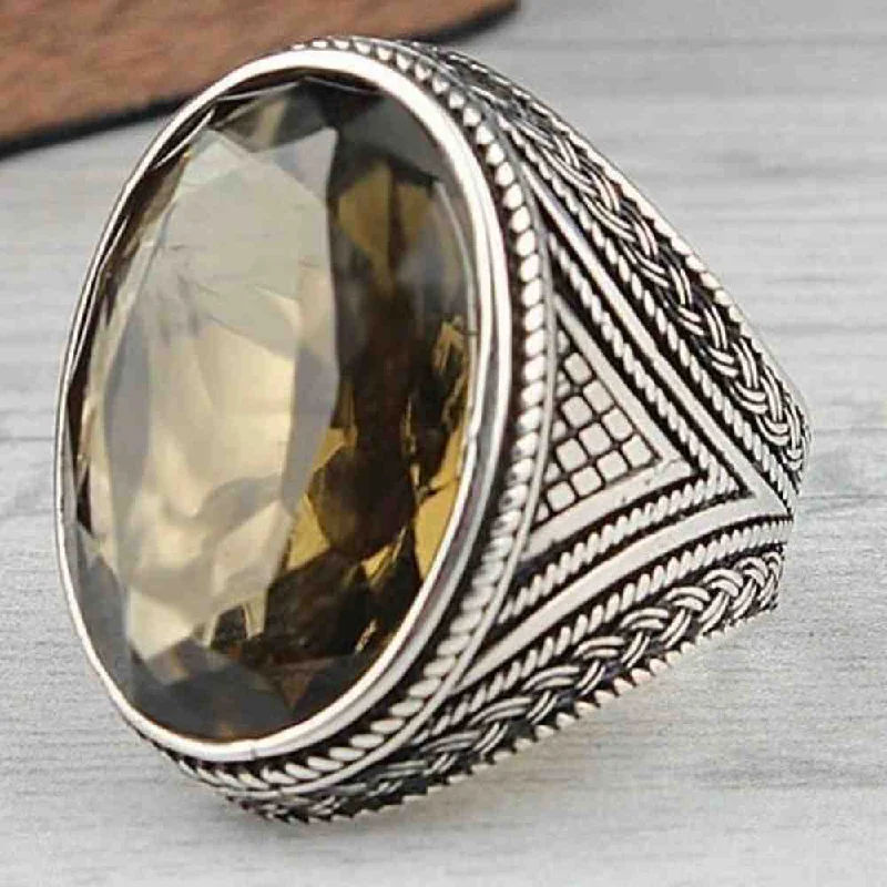 Luxury Peridot 925 Sterling Silver Mens Ring