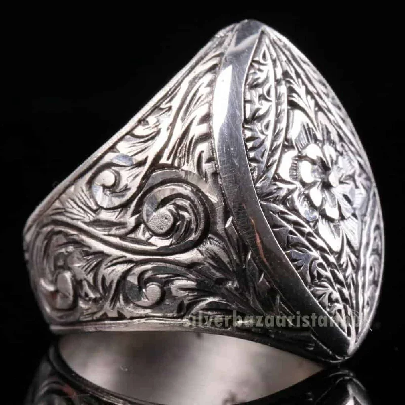 Luxury Special Pencil Work 925 Sterling Silver No Stone Mens Ring