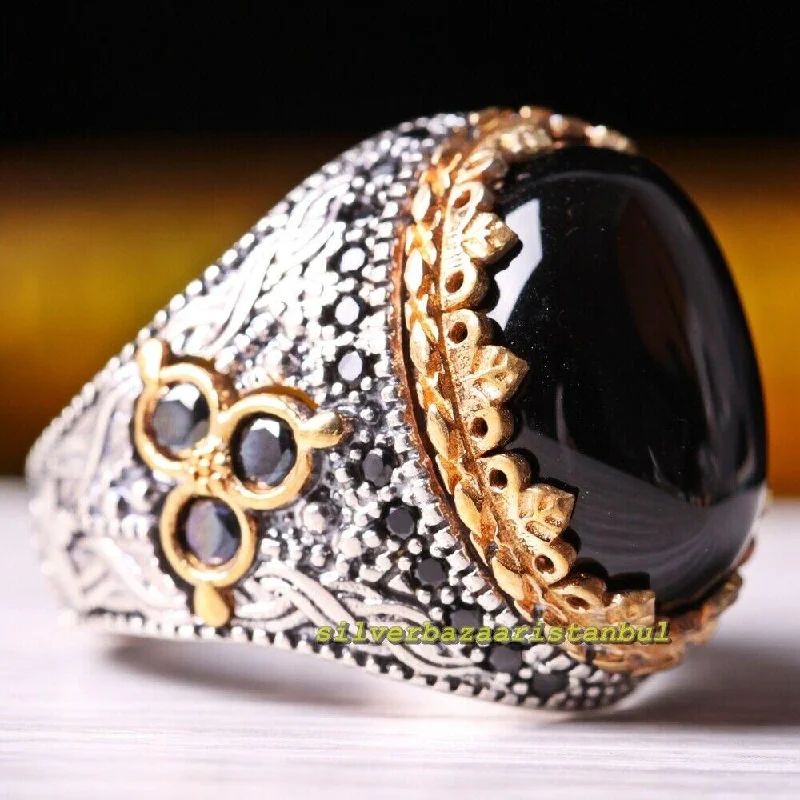 Mens Ring 925 Sterling Silver Turkish Jewelry Black Onyx Stone