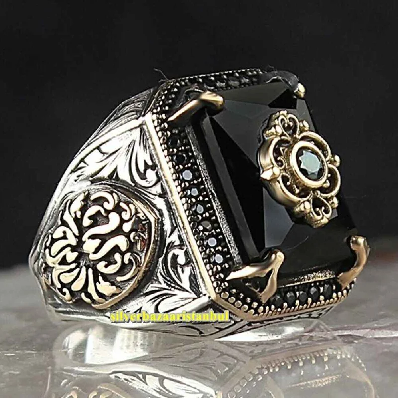 Most Popular Onyx Handmade 925 Sterling Silver Mens Ring