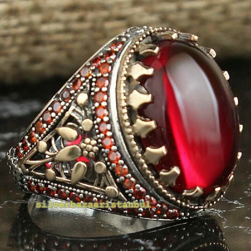 Multi Small Ruby Stones Heavy 925 Sterling Silver Mens Ring