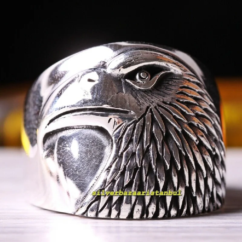 No Stone Angry Eagle Symbol New 925 Sterling Silver Mens Ring