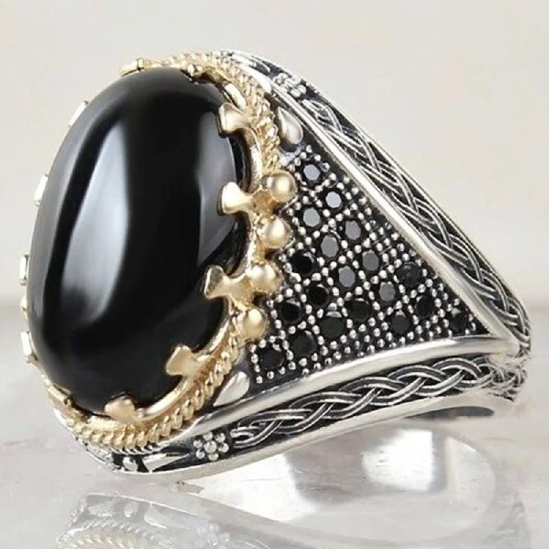 Round Multi Onyx Stone 925 Sterling Silver Handmade Mens Ring