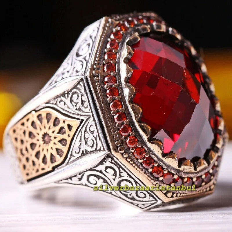 Ruby and Citrine Stone Beautiful 925 Sterling Silver Ottoman Mens Ring