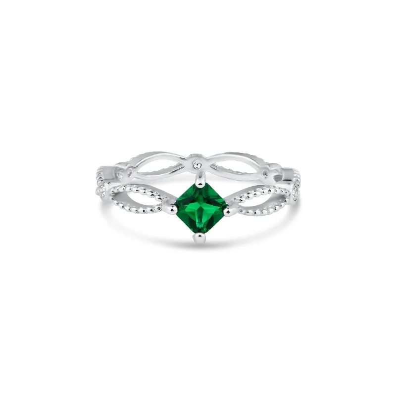 Rhodium Plated 925 Sterling Silver Marquise Green CZ Ring - BGR01362GRN