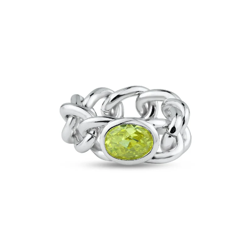 Rhodium Plated 925 Sterling Silver Chain Ring Yellow CZ Ring - STR01134-YZ