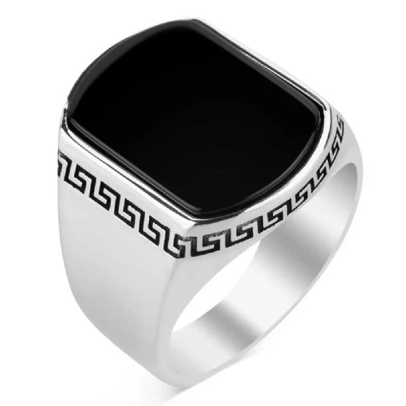 Simple 925 Sterling Silver Black Onyx Mens Ring