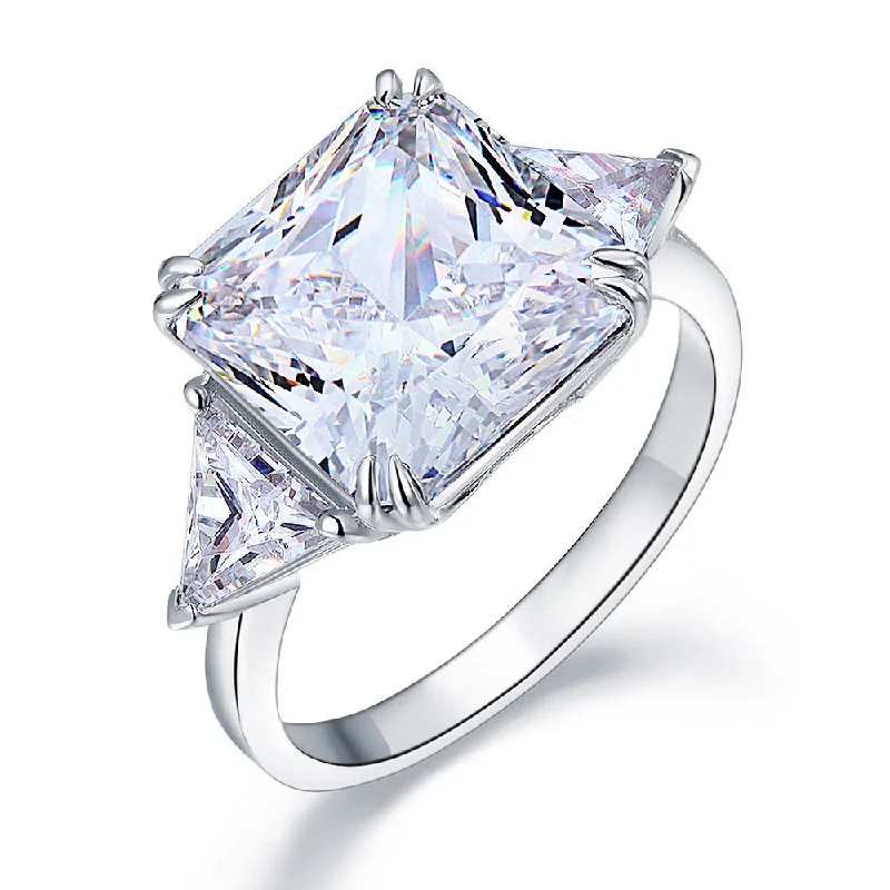 Solid 925 Sterling Silver Three-Stone Luxury Ring Anniversary 8 Carat Created Diamond XFR8155