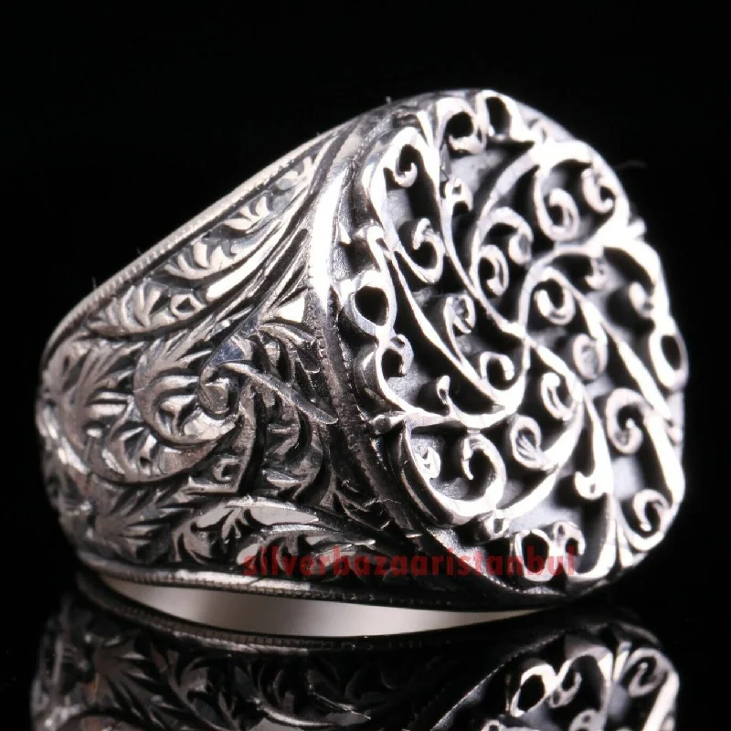 Special Hand Engraved 925 Sterling Silver No Stone Mens Ring