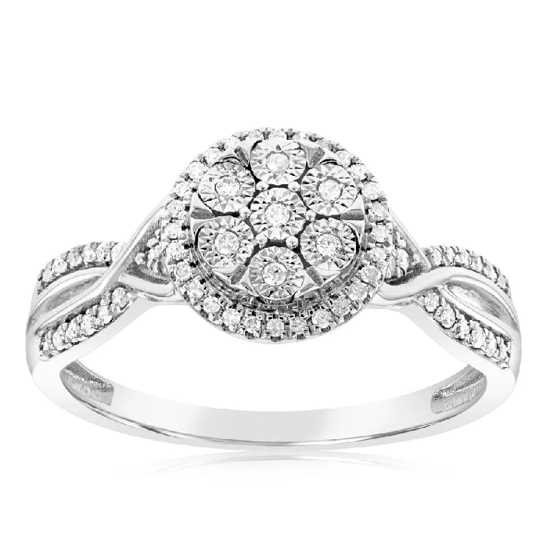 Sterling Silver 0.15 Carat Diamond Ring With 61 Brilliant Cut Diamonds