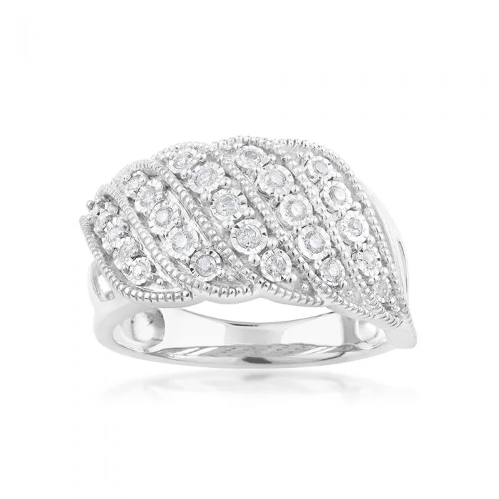 Sterling Silver 1/5 Carat Diamond Ring with 25 Brilliant Diamonds