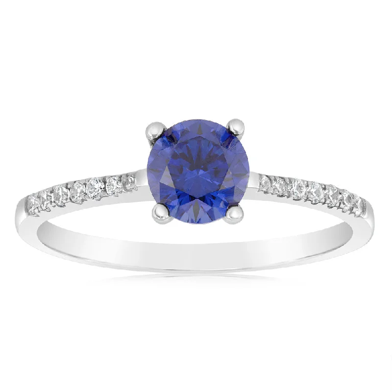 Sterling Silver Blue Sapphire Zirconia 4 Claw Ring