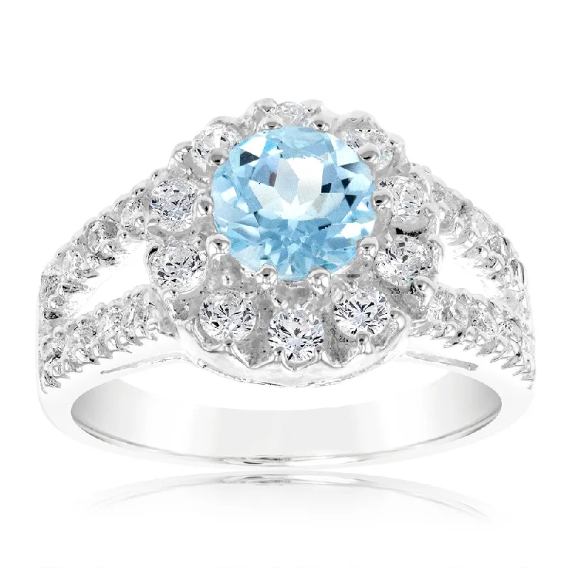 Sterling Silver Blue Topaz & Cubic Zirconia Fancy Ring