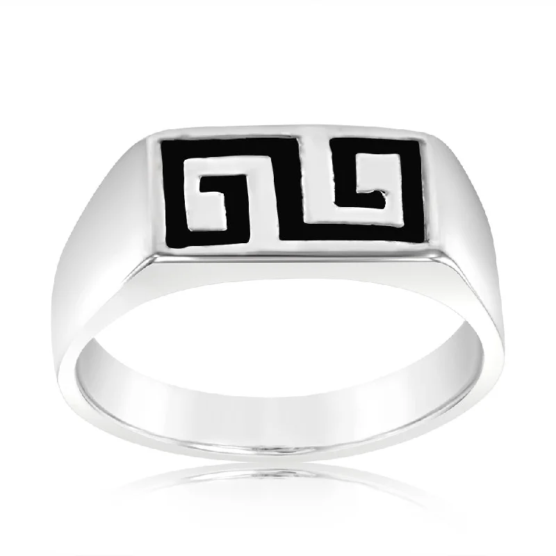 Sterling Silver Greek Key Oxidised Ring