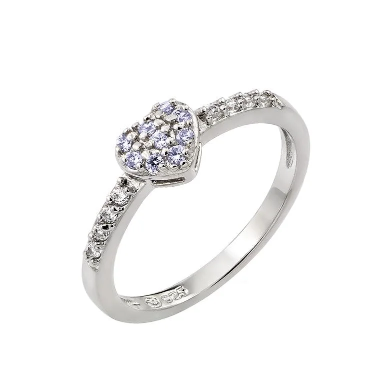 Rhodium Plated 925 Sterling Silver Clear Inlay CZ June Birthstone Heart Ring  - BGR00784JUN