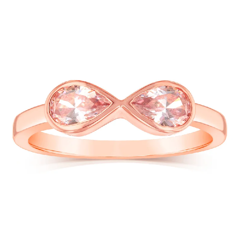 Sterling Silver Rose Gold Plated Morganite Pear Cubic Zirconia Infinity Ring