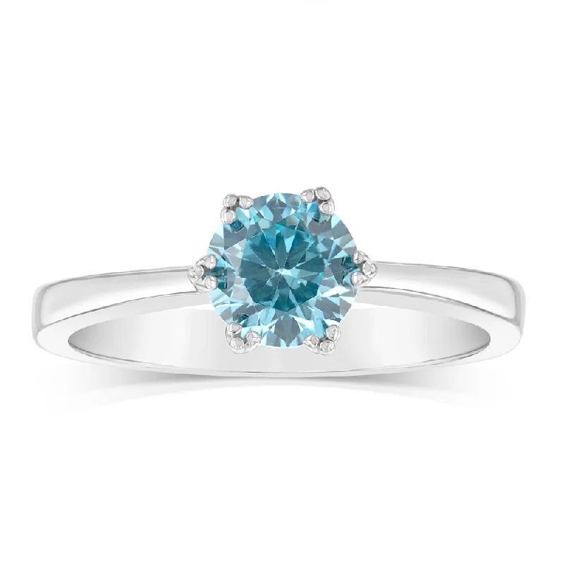 Sterling Silver Sky Blue Cubic Zirconia 6 Claw Ring