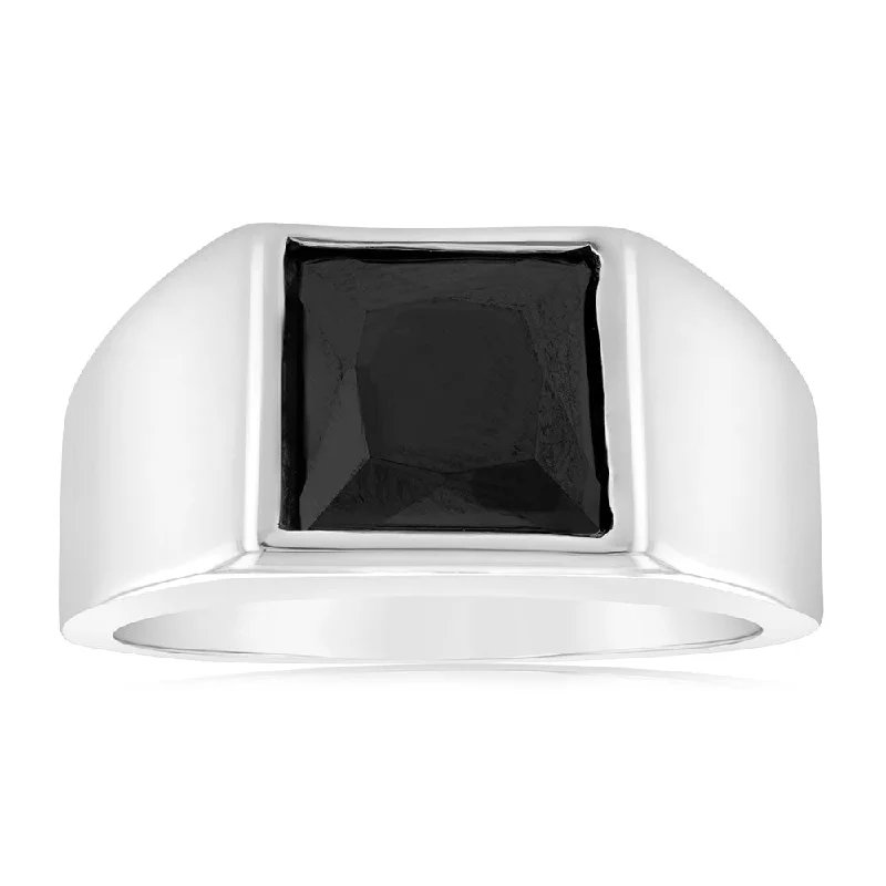 Sterling Silver Square Black Zirconia Gents Ring