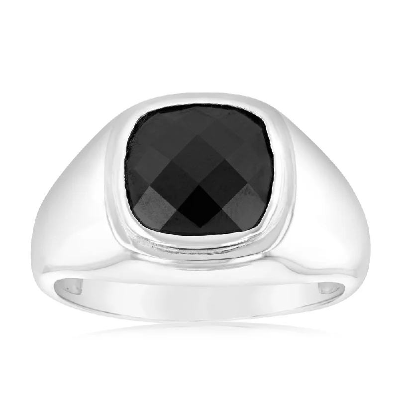 Sterling Silver Square Black Zirconia Ring