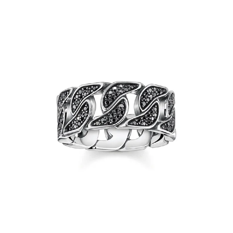 Thomas Sabo Rebel Sterling Silver Curb Oxidised Black CZ Ring