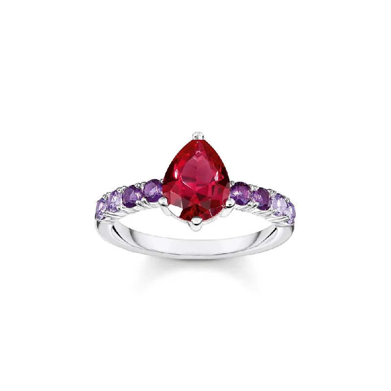 Thomas Sabo Sterling Silver Heritage Synthetic Amethyst CZ Pear Ring