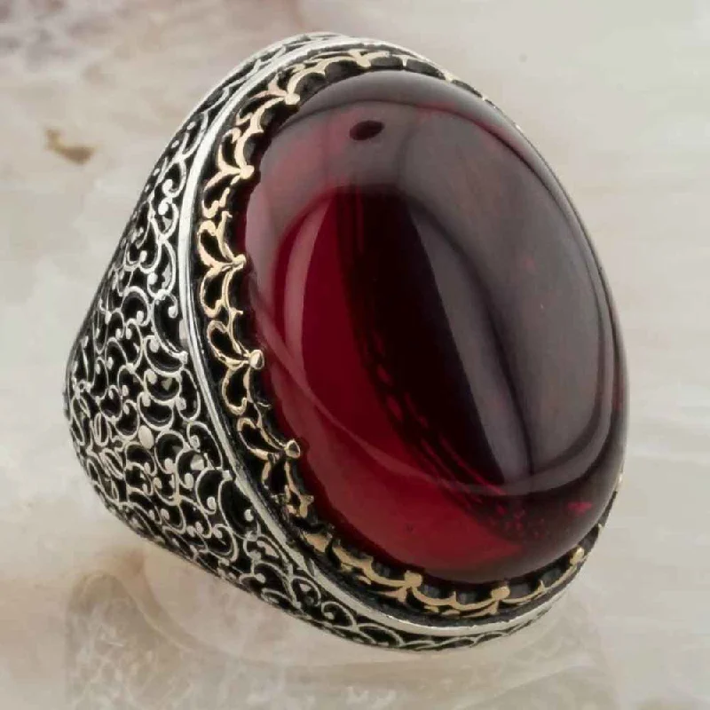 Very Heavy 925 Sterling Silver Ruby Stone Mens Ring