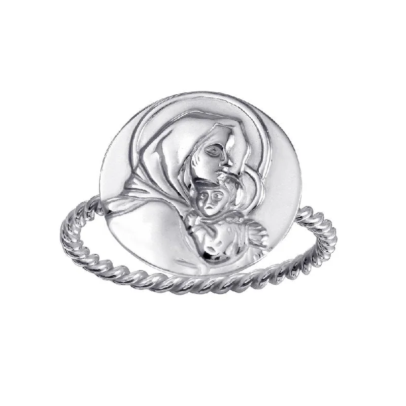 High Polished 925 Sterling Silver Mother Mary Medallion Ring - SOR00029