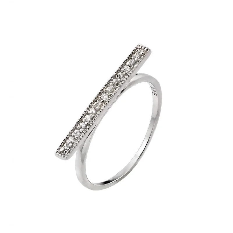 Silver 925 Rhodium Plated Channel Clear CZ Bar Ring - STR00989