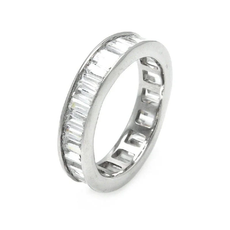 Closeout-Silver 925 Rhodium Plated Channel Set Baguette CZ Stackable Eternity Ring - STR00124CLR