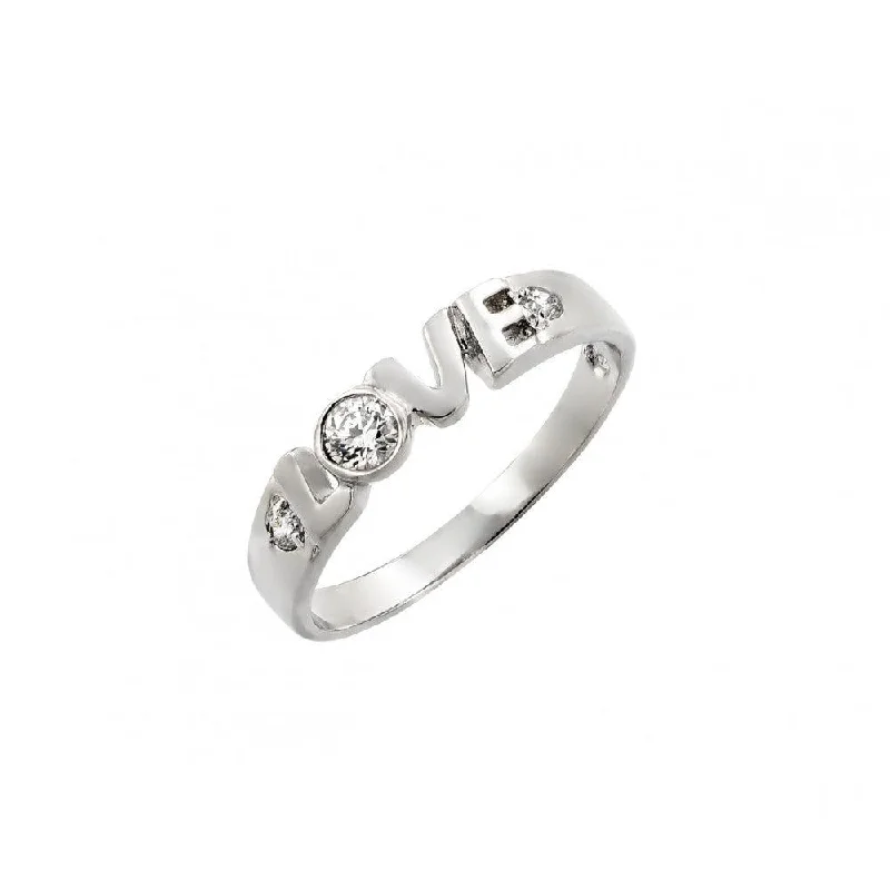 Silver 925 Rhodium Plated Clear CZ Love Ring - BGR00773