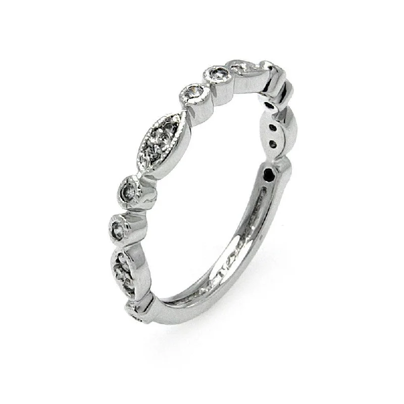 Silver 925 Rhodium Plated Clear CZ Marquise and Round Shaped Ring - BGR00504