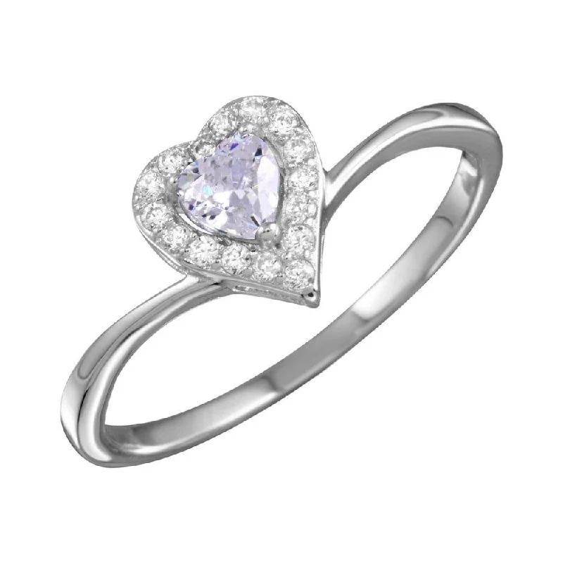 Rhodium Plated 925 Sterling Silver Clear Heart Ring with CZ - BGR01153CLR