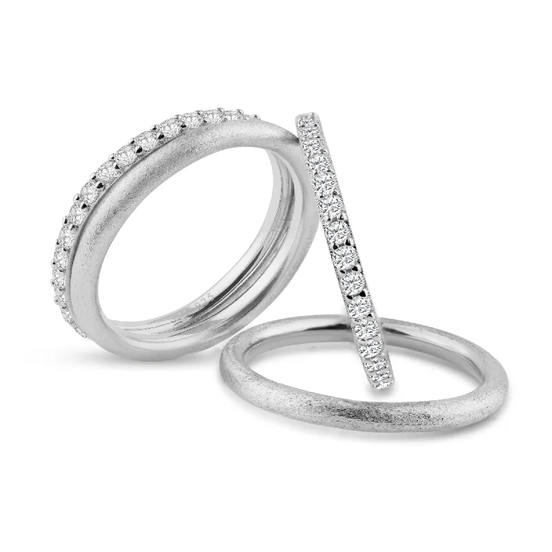 Rhodium Plated 925 Sterling Silver CZ Ring Set - STR00517